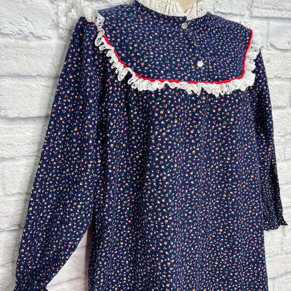 Vintage Texsheen Blue Floral Nightgown Prairie Ruffle Size M Maxi Long Sleeve - Picture 4 of 7